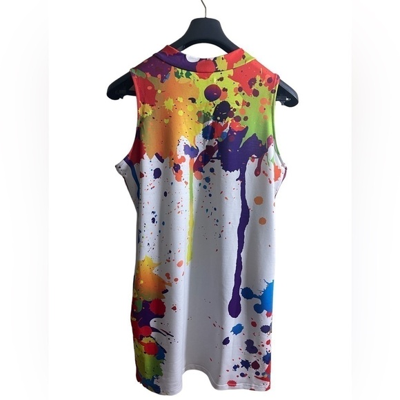 Chicme Cotton Blend V Neck Dress Colorful Paint Splatter XL - Picture 6 of 10